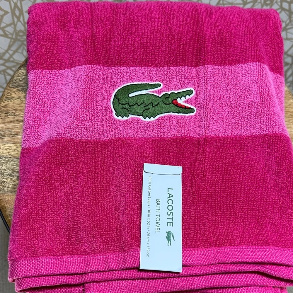 Lacoste Pink Bath Towel with Logo